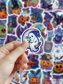 50pcs Holographic Halloween Stickers For Planner, Journal, Scrapbook, Notebook, Luggage, Envelope, Greeting Card, Tablet, Water Bottle - Holographic Halloween - View 3