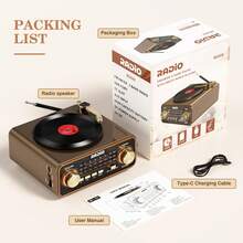 Radio Bergaya Pemutar Vinyl Retro, Portabel FM/AM/SW & Streaming Nirkabel, Dekorasi Vintage Unik untuk Rumah & Ide Hadiah - View 10