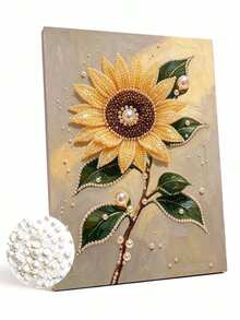 Pearl Painting Is Designed With Sunflower Pattern. DIY Handmade Sticky Diamond Creative Diamond Painting Kit With Tools And Pearl Diamond Bag. It Is A Good Home/Office Decoration, Gift For Craft Lovers, Unframed - A - View 9