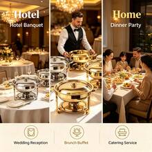 Premium Self-Heating Buffet Set, Stainless Steel Food Warmer, Kitchen Cookware, With Gold-Plated Stand, Lid And Handle. All-In-One Buffet Hot Pot Stove, Suitable For Hotel, Party, Wedding And Home Dining - View 8
