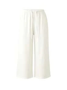 Women's Capri Length Wide Leg Pants, Summer New Elastic Waist Drawstring Lightweight Breathable, Slouchy, Loose Casual Pants White - White - View 2