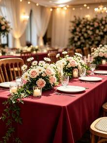 1pc Flat Rectangular Tablecloth - Stain Resistant & Wrinkle-Free Polyester Tablecloth, 150 X 259cm (Approx. 59 X 102 Inches) Suitable For Kitchen, Dining, Party, Wedding Indoor And Outdoor Use (Wine Red) - Burgundy - View 3
