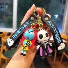FIFA The Nightmare Before Christmas Keychain, Jack & Sally Cartoon PVC Soft Rubber Doll Pendant, Halloween Funny Skeleton Character Hanging Ornament, Backpack Car Key Accessory, Movie Merchandise Small Gift, Couple Hanging Decor With Multiple Styles To Choose From - View 1