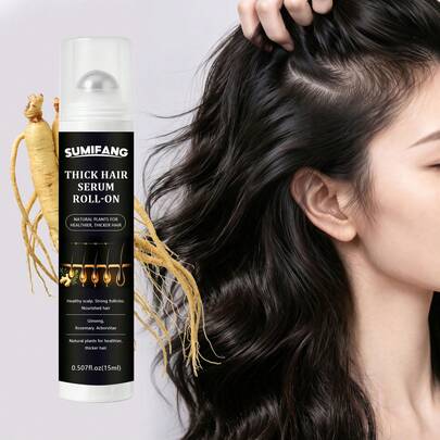 SUMIFANG Ginseng Rollerball Hair Care Essence, Infused With Ginseng, Rosemary And Thuja Natural Plant Extracts, Nourishes Hair Follicles, Strengthens Hair Roots, Lightweight Non-Greasy Formula, No Sticky Residue, Suitable For All Hair Types, Portable 15ml