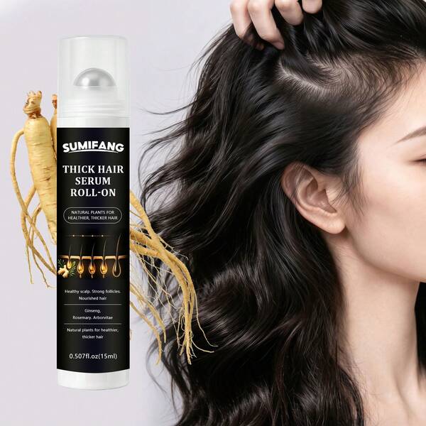 SUMIFANG Ginseng Rollerball Hair Care Essence, Infused With Ginseng, Rosemary And Thuja Natural Plant Extracts, Nourishes Hair Follicles, Strengthens Hair Roots, Lightweight Non-Greasy Formula, No Sticky Residue, Suitable For All Hair Types, Portable 15ml