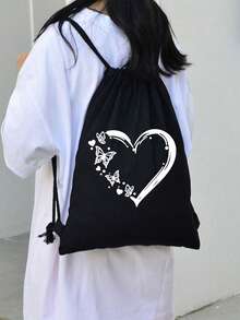 New Canvas Drawstring Bucket Bag One Shoulder Shopping Student Backpack - Black - View 4