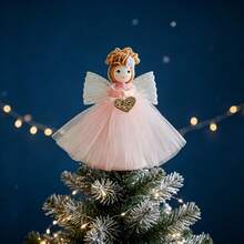Christmas Tree Angel Topper, Little Winged Girl Christmas Tree Decoration - Pink - View 1