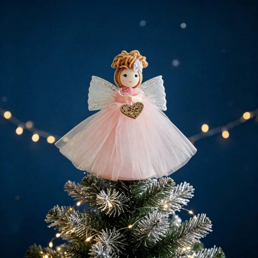 Christmas Tree Angel Topper, Little Winged Girl Christmas Tree Decoration - Pink - View 1