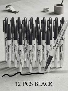 12 Fine Tipped Permanent Waterproof Black Markers, Perfect For School Supplies, Offices, And Gift Packaging | Fashionable Design, Measurement Analysis, Marking And Recording, Suitable For Painting And Poster Making, Student Gifts, And Back To School - Marker - View 2