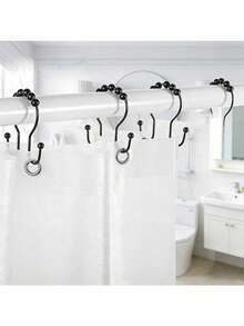12pcs/Set Bathroom Double Roller Hooks - Rust-Proof, Smooth Sliding Double Rings, Suitable For Shower Curtains And Liners, Shower Curtain Set, Shower Curtain, Bathroom Accessories, Shower Curtain Hooks, Bathroom Decor - Multicolor - View 3