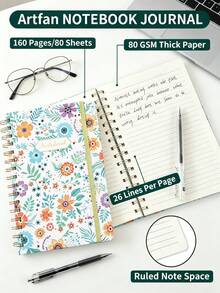 4pcs A5 Notebook Set, Includes 3-Color Liquid Ink Pens + 1pc Notebook, Hardcover Floral Notebook With Pen Holder Strap, Metal Spiral Binding, Home Bill Tracking, Learning Knowledge Recording, Suitable As Gift, Student/Adult Girl Diary, Office/Study Supplies, Birthday Gift, School Stationery - Multi-color - View 3