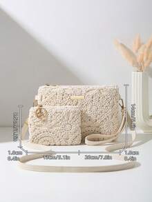 2 Pieces Shoulder Bag Set With Small Wallet, Floral Pattern, Hollow Woven Crochet Design, Adjustable Shoulder Strap, Casual Daily Shoulder Bag, Women's Fashion Lightweight Handbag - Apricot - View 2