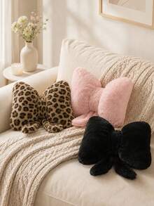 1pc Leopard Print Bow-Knot Plush Throw Pillow, Soft Fluffy Stuffed Decorative Cushion, Cheetah Pattern Aesthetic Pillow, Suitable For Sofa Living Room Bedroom, Home Decor Room Arrangement - Leopard Print - View 5