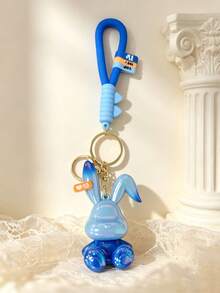 1pc Fashionable Cartoon Cute Rabbit Plush Keychain, Cute Cartoon Couple Pendant, Car Key Chain, Bag Decoration, Suitable For Party, Travel, Decoration, Wallet, Student Backpack, Graduation Gift, Holiday, Birthday - Blue - View 4