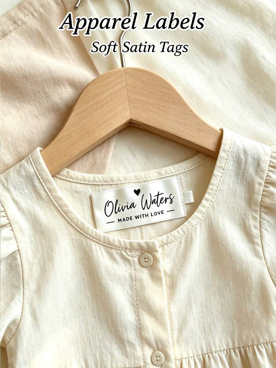 [Hand-Sewing Accessories] 48 Custom Heart-Shaped Sewing Garment Labels | Personalized Fabric Name Tags, Handmade Satin Labels For Knitwear, Clothing, Handbags, DIY
