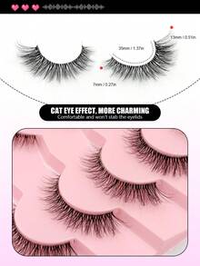 Asiteo 7 Pairs Clear Stem Cat Eye False Eyelashes, Natural Look, Reusable, Lightweight Soft Curly Strip Lashes, Suitable For Women's Daily, Nightclub, Commute Wear - Black - View 3