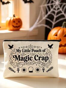 Witchy Printed Halloween Makeup Bag, Featuring Elements Such As Bats And Pumpkins, A Large Capacity Toiletry Bag, Multifunctional Storage Bag - Multicolor - View 1