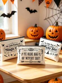 Witchy Printed Halloween Makeup Bag, Featuring Elements Such As Bats And Pumpkins, A Large Capacity Toiletry Bag, Multifunctional Storage Bag - Multicolor - View 5