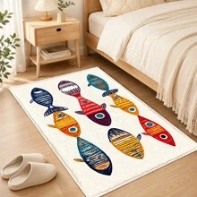 1pc, Abstract Fish Pattern Printed Faux Cashmere Kitchen Mat, Absorbent Kitchen Floor Mat, Kitchen Rug, Long Runner Mat, Sink Front Mat, Suitable For Kitchen, Bathroom, Entryway, Hallway, Laundry Room And Home Decor - Multicolor - View 6