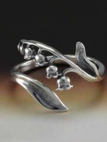 Vintage Elegant Floral Silver Handmade Women's Open Ring, Fashionable Unique Jewelry Accessory - Antique Silver - View 2