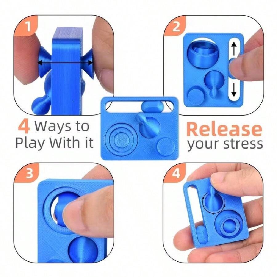 1pc Super Fun 4-In-1 Multi-Function Finger Stress Relief Toy, New Stress Relief Gameplay, 3D Printed Design, Press, Rotate, Slide, Eject All-In-One Stress Relief, Suitable For Office Desk, Home Leisure, Commute, Compact And Portable, Relieve Anxiety, Fun To Play, Emotional Healing, Suitable For 14+ Teenagers Holiday, Birthday Party Gift