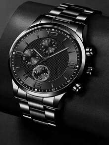 4Pcs Men Fashion Chronograph Quartz Wristwatches, Stainless Steel Band Business Watch, Multiple Colors For Daily & Party Wear - Set - View 5