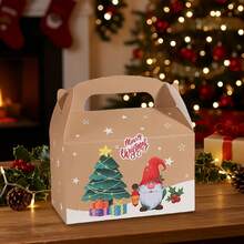 Creative Santa Claus & Reindeer Christmas Gift Box Design Packaging Box Christmas Decoration Christmas Party Gift Birthday Wedding Decor Christmas Gift Box Kraft Paper Box - Khaki - View 8