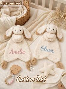 Customized Embroidered Name Plush Animal Comfort Blanket, Personalized Rabbit, Bear Or Puppy Soothing Companion, Custom Memorial Gift, Gift For Expectant Mothers, Adorable Home Decor - Multicolor - View 3