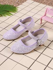 1 Pair Glitter Fashion High Heel Pumps For Girls, Suitable For Party, Birthday Party - Violet Purple - View 1