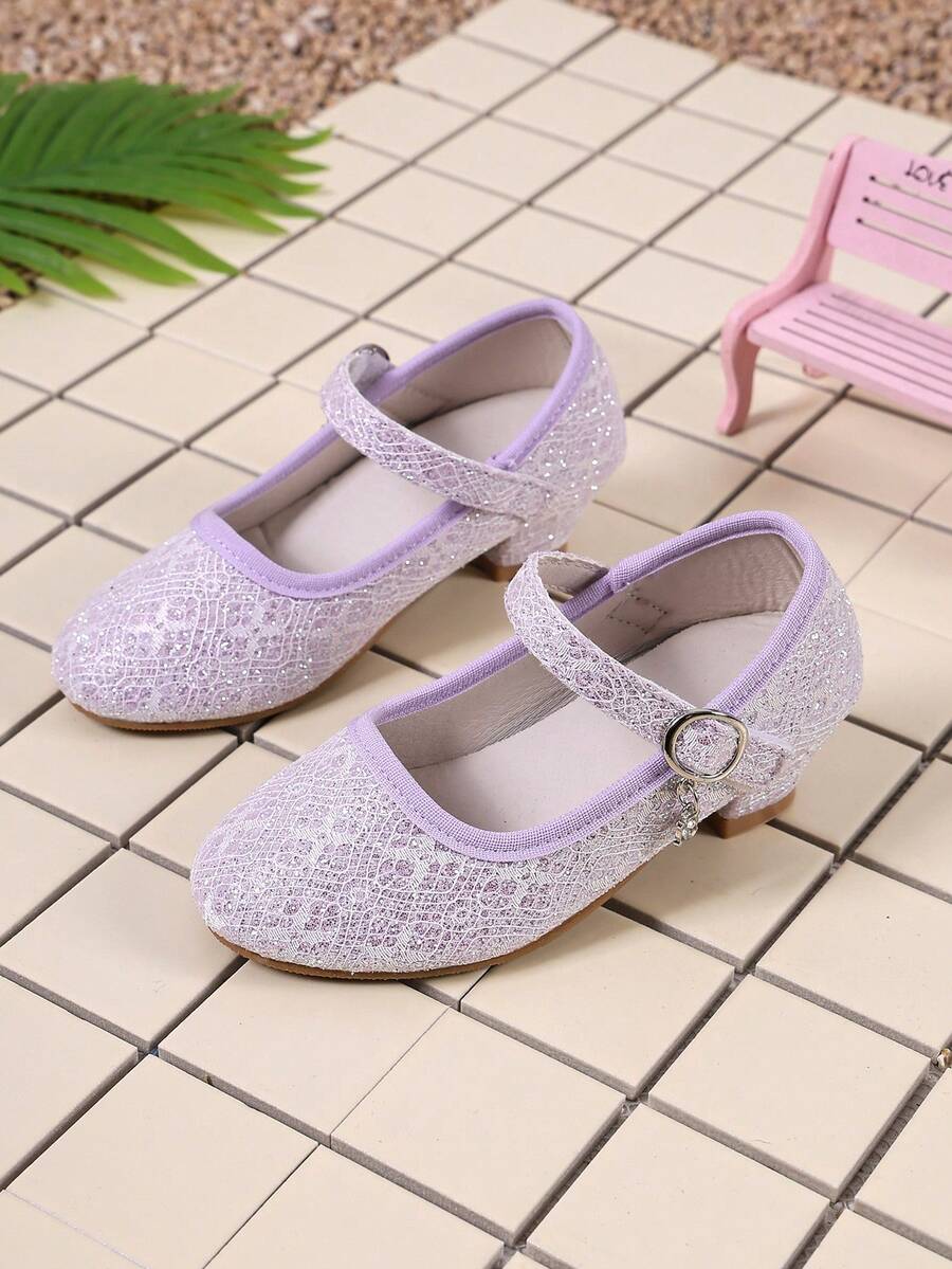 1 Pair Glitter Fashion High Heel Pumps For Girls, Suitable For Party, Birthday Party - Violet Purple - View 1