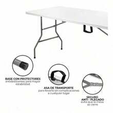 Mesa Plegable 1.80m - Tipo Portafolio de Plástico-- Blanca para Jardín Exterior  HTht98928001 - Blanco - Ver 4