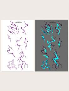 1pc Halloween Cyberpunk Cool Glow-In-The-Dark Symmetrical Lightning Totem Pattern Makeup Tattoo Sticker, Waterproof Face Shoulder Neck Collarbone Tattoo Sticker For Halloween Party Gift - Multicolor - View 15
