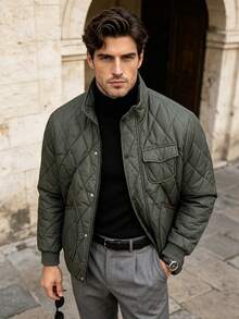 Men's Winter Fashion Long Sleeve Stand Collar Padded Jacket, Suitable For Daily Commute And Vacation - Green - View 4