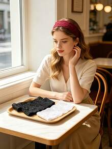3pcs Women's Solid Color Embroidered Lace Elegant Fashion Breathable Comfortable Lightweight Decorative Headbands, Suitable For Daily Commute, Outfit Matching, Shopping, Travel, Photography And Wearing, Perfect Exquisite Gift For Friends - Black, White and Red Three-piece Set - View 6