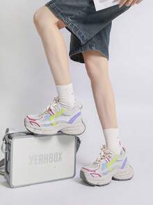 Women Chunky Sneakers, Lace Up Low Top Shoes, Thick Sole Trainers - Hot Pink - View 8