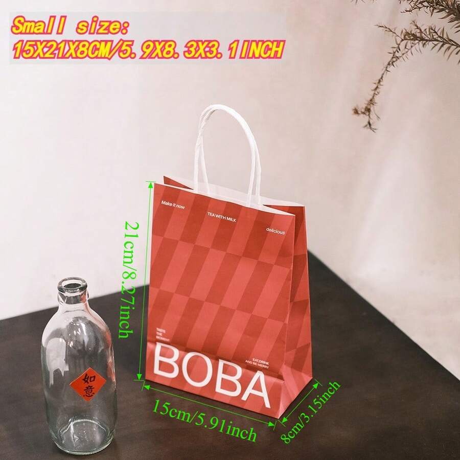 10pcs BOBA Paper Bags With Handles, Vintage Plaid Pattern Paper Bags ...
