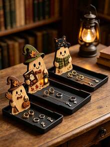 Cute Ghost Plaque Tray, Containing Black Cats,Pumpkins,Elements , Storage Boxes, Jewelry, Cosmetics, Aromatherapy Storage Boxes, Halloween, Christmas - Multicolor - View 1
