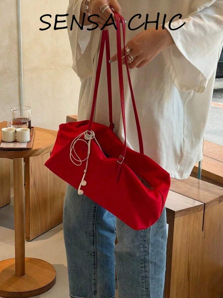 Tas jinjing dengan desain minimalis yang ramping, tali bahu yang dapat disesuaikan untuk berbagai cara membawa, ruang interior yang luas, penutup resleting untuk akses mudah, gaya kasual yang santai, desain tas selempang, cocok untuk kegiatan sehari-hari, kencan, dan belanja, mudah menyimpan berbagai barang pribadi. - Merah - View 1