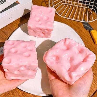 somoving Realistic Pink Cheese Block Squeeze Toy, Smooth Elastic Slow Rebound Malleable Food Stress Relief Squeeze Toy, Relieve Daily Anxiety