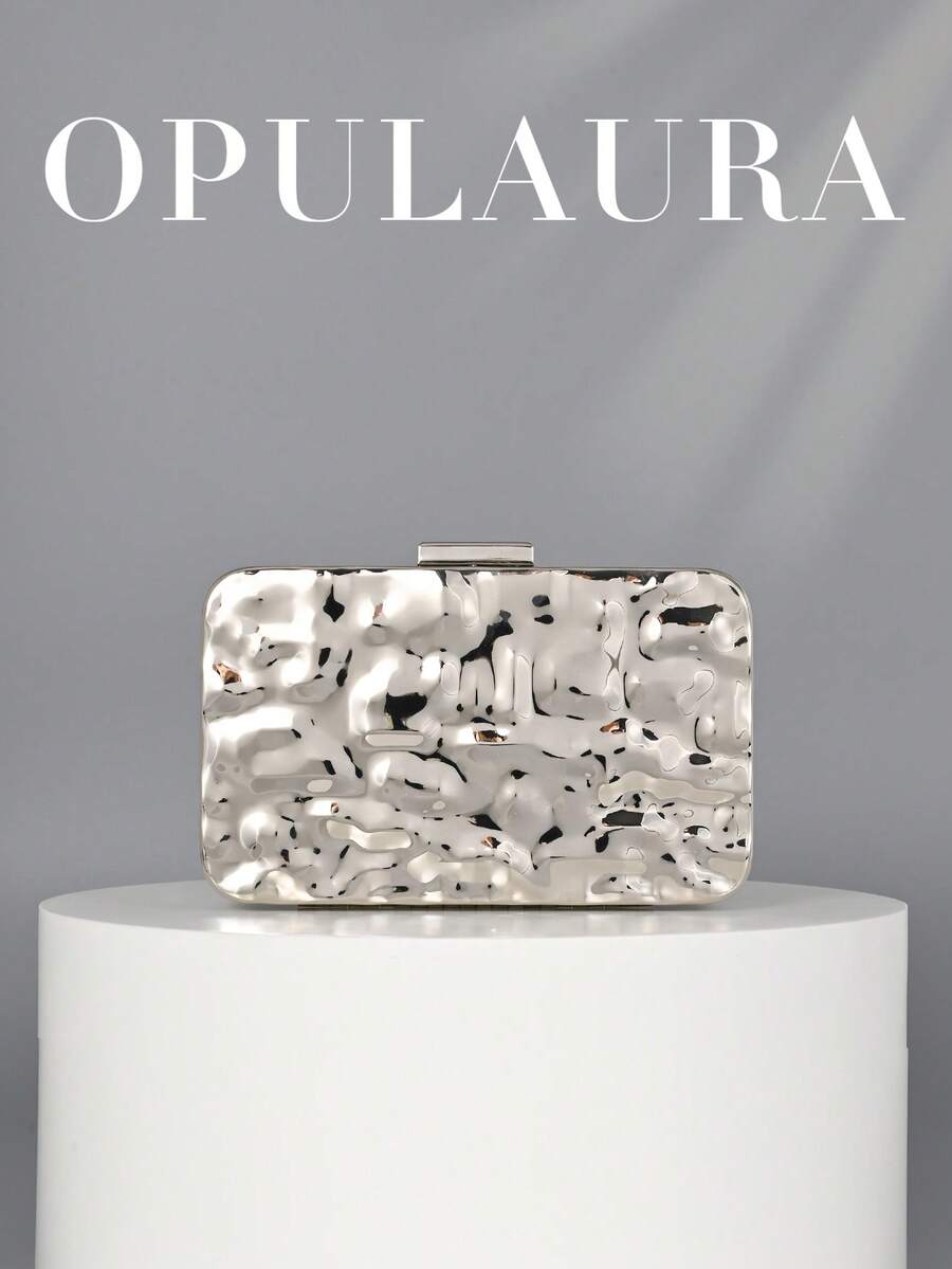 OpulAura 时尚闪亮金属盒形晚宴手拿包，高端宴会包，奢华闪亮正式礼服包，配有链条肩带，适合晚宴、派对、生日派对等场合，可搭配正式礼服，也可作为生日礼物或新娘手拿包。 - 銀色 - 查看 1