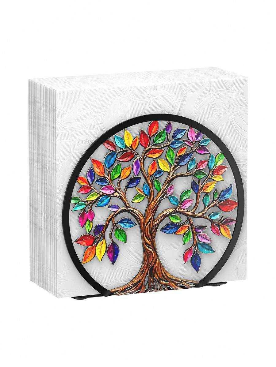 1pc Metal Napkin Holder For Table Standing Napkin Dispenser|Luncheon & Guest Napkins, Tree Of Life Napkin Stand For Cocktail, Upright Paper Napkin Holder For Kitchen Dining Table Coffee Bar - Multicolor - View 1