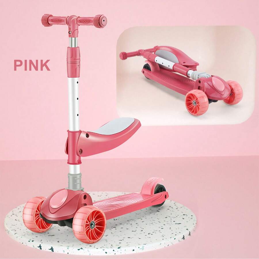 2-In-1 Foldable 3-Wheel Scooter With Folding Seat, Lean-To-Steer Technology, Up To 220 Lbs Weight Capacity, Incl. Basket & Accessories – Pink/Blue - Pink - View 1
