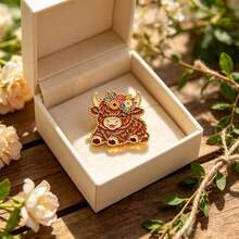 Cartoon Highland Cow Enamel Brooch, Floral Yak Metal Lapel Pin Badge, Cute Backpack Hat Jacket Clothing Decoration Accessory, Adorable Gift For Friends - Multicolor - View 11