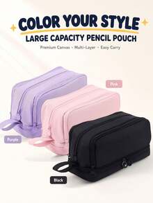 Large Capacity Multi‑Layer Pencil Case, Portable Zipper Pen Pouch With Multiple Compartments, Durable Oxford Stationery Storage Bag, Handheld Design Desk Organizer For Pens Markers Cosmetics, Practical Office & School Supplies, Multi‑Color Available - Multicolor - View 11
