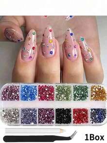 12-Grid Multi-Size Nail Art Rhinestones 3D Resin Gemstones Pearls DIY Nail Decoration Accessories Nail Jewelry - Multicolor - View 6