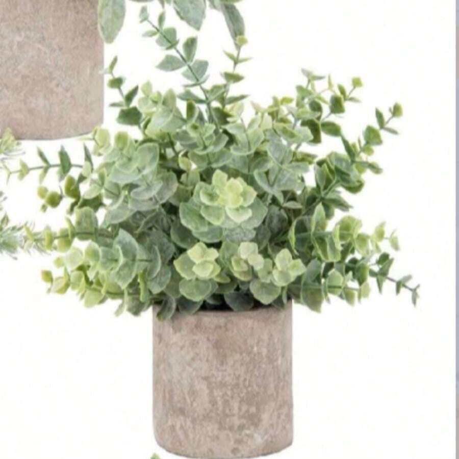 2D Acrylic Mini Potted Artificial Plant, Artificial Acrylic Eucalyptus Plant Decor, Suitable For Home, Office, Desk, Farmhouse Style Room Decoration; Mini Artificial Greenery Potted Plant, Suitable For Home Decor, Indoor Office Desk, Room, Farmhouse Style, Ideal Gift For Birthday, Graduation And Other Occasions - Green - View 1