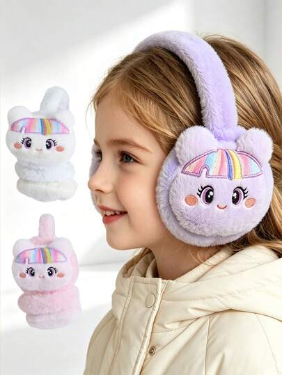 1pc Girls Unicorn Plush Earmuffs, Cute Cartoon Embroidered Ear Warmers, Comfortable Headband‑Style Ear Covers For Kids Cold‑Weather Outdoor Use