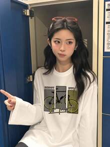 Women's Fashion Autumn/Winter Loose Versatile Bicycle Letter Print Long Sleeve T-Shirt Casual - White - View 3