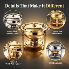 Premium Self-Heating Buffet Set, Stainless Steel Food Warmer, Kitchen Cookware, With Gold-Plated Stand, Lid And Handle. All-In-One Buffet Hot Pot Stove, Suitable For Hotel, Party, Wedding And Home Dining - View 9