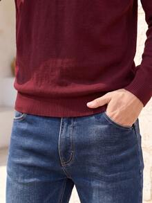 ALTZTAR Men's Solid Color Turtleneck Long Sleeve - Burgundy - View 4